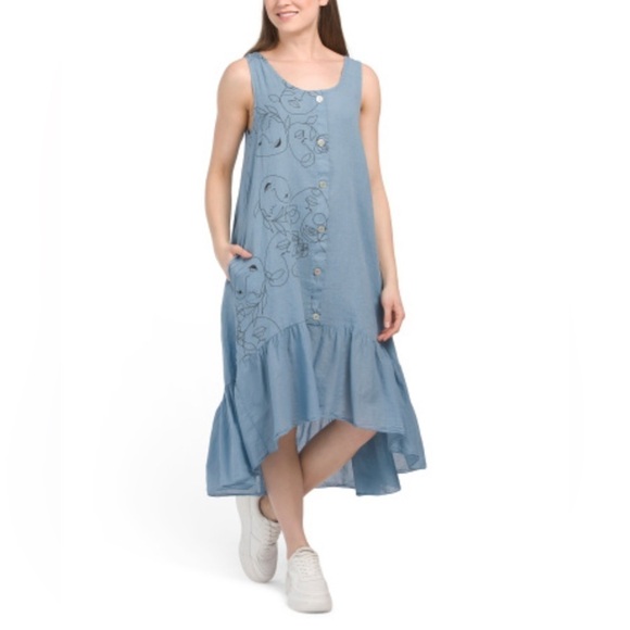 NWT Cristina Vergani Made In Italy Linen Blend Embroidered Voile Midi Dress